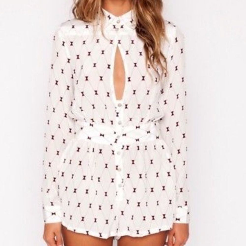 Stone Cold Fox White and Black Romper with Relaxed Silhouette